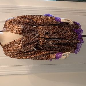 NWT Victoria Secret 100% Silk Robe in Lepard with Purple Lace